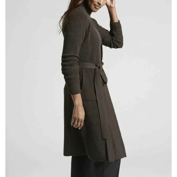 ATHLETA | Scenic Wrap Long Cardigan Sweater Wool Walnut Brown Quiet Luxury Sz S - Picture 2 of 9